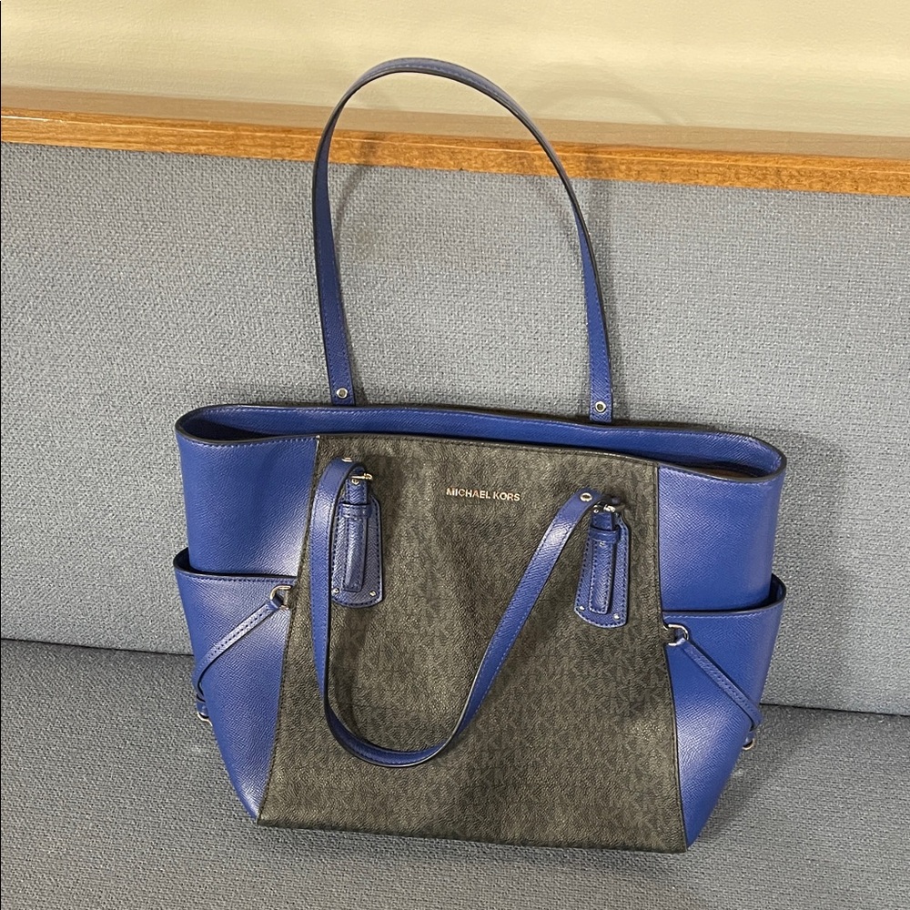 Michael Kors Blue and Brown Signature Tote